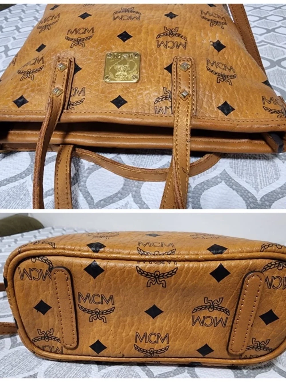 Authentic MCM Small Monogram Top Handle Bag Brown